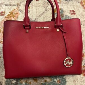 MICHAEL Michael Kors Savannah Large Leather Satchel in color Scarlet